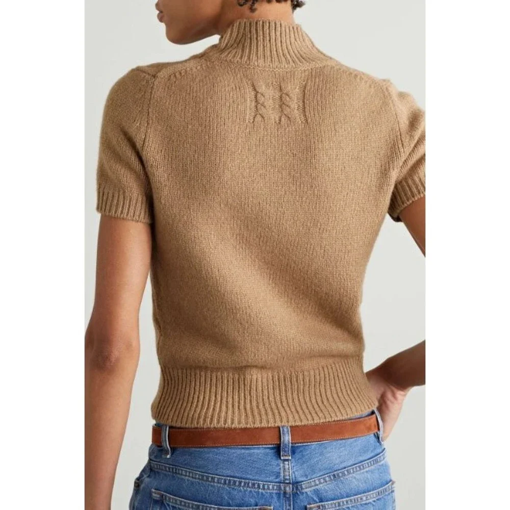 Nili Lotan Cambridge Short Sleeve Camel Hair Sweater Turtleneck Tan Size Small